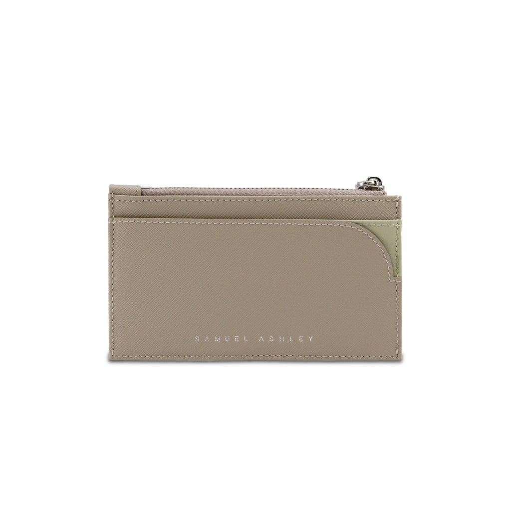 Samuel Ashley - Maverick Top Zip Leather Card Pouch in taupe