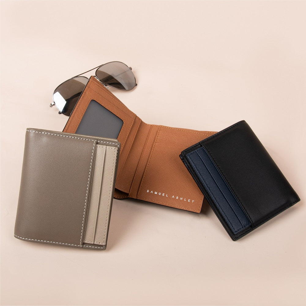Warren Vertical Leather Wallet w/ Detachable Card Holder (RFID) - Samuel Ashley