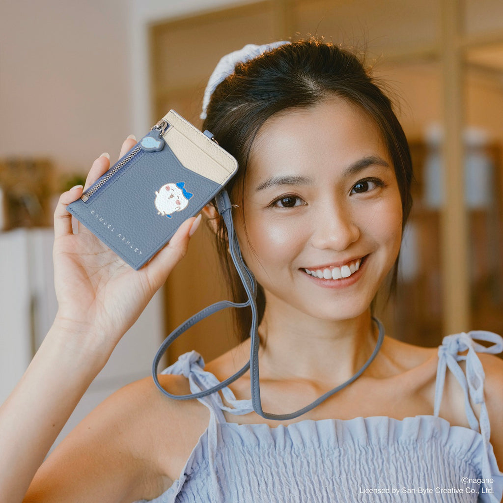 CHIIKAWA Leather ID Badge Holder in blue - Hachiware - Samuel Ashley