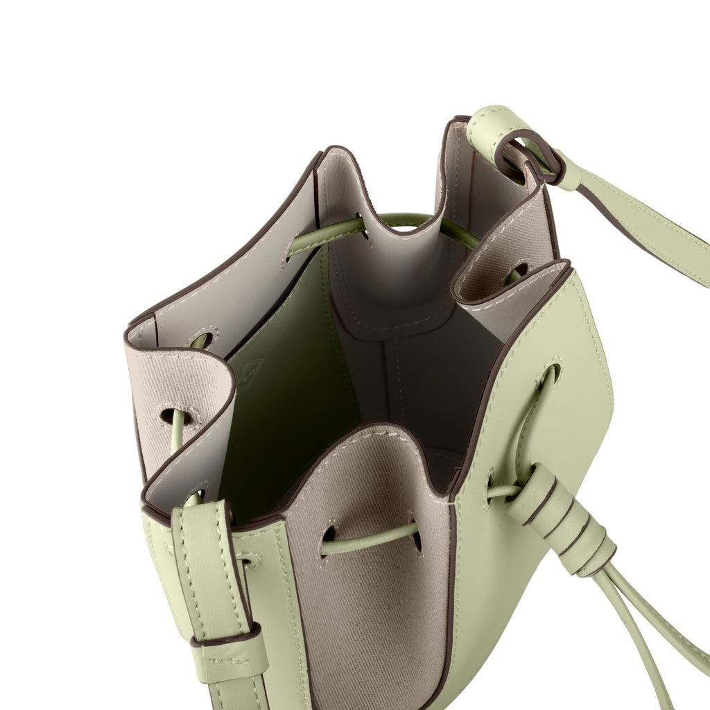 Samuel Ashley - Mini Chantal Drawstring Leather Bag in light jade