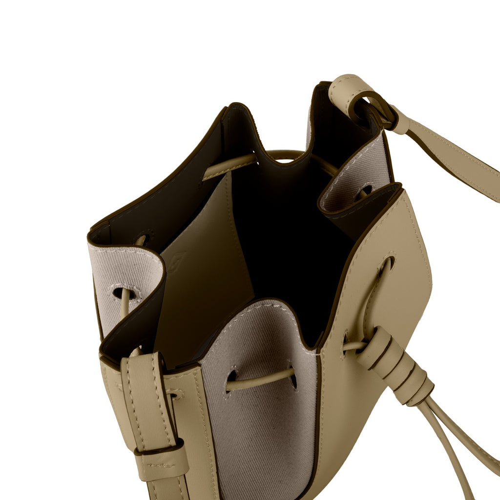Samuel Ashley - Mini Chantal Drawstring Leather Bag in light olive