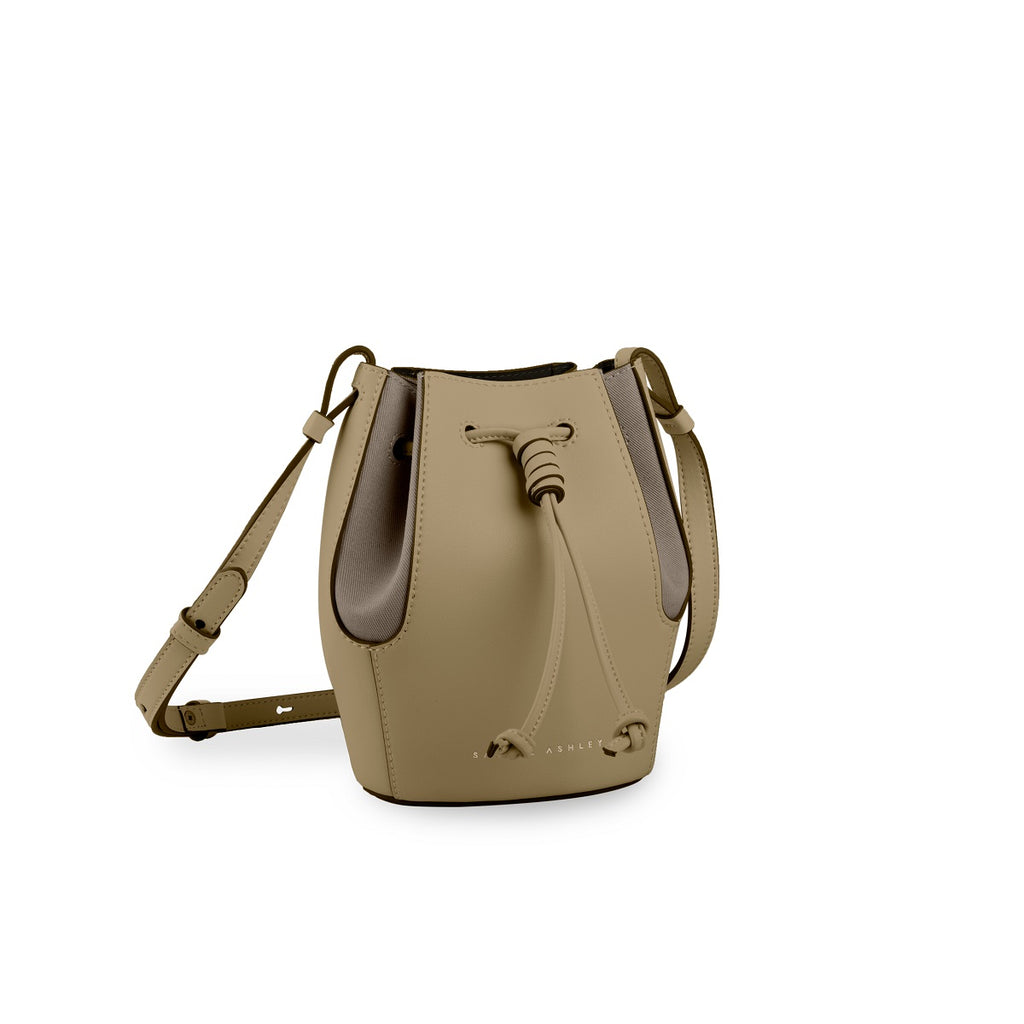 Samuel Ashley - Mini Chantal Drawstring Leather Bag in light olive