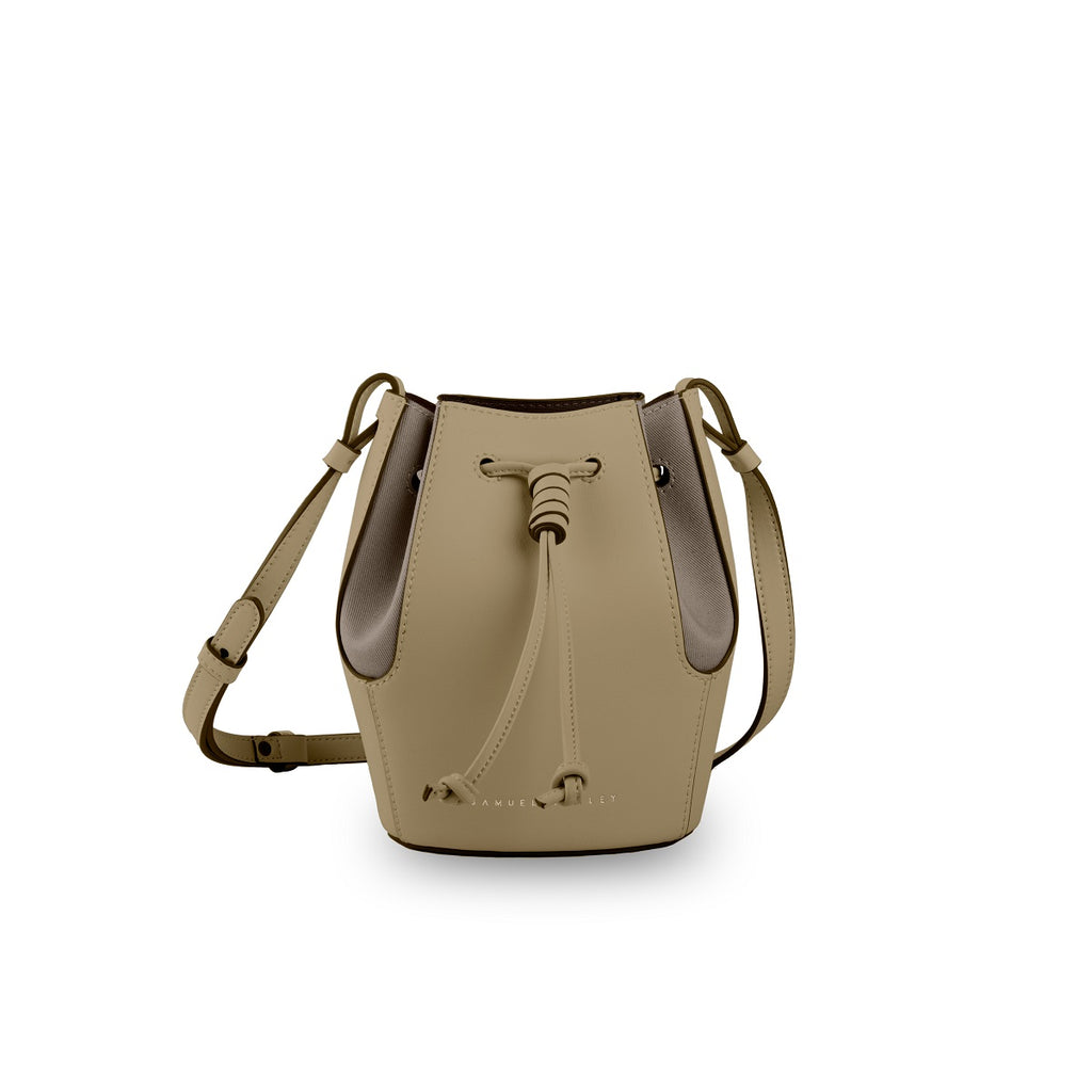 Samuel Ashley - Mini Chantal Drawstring Leather Bag in light olive