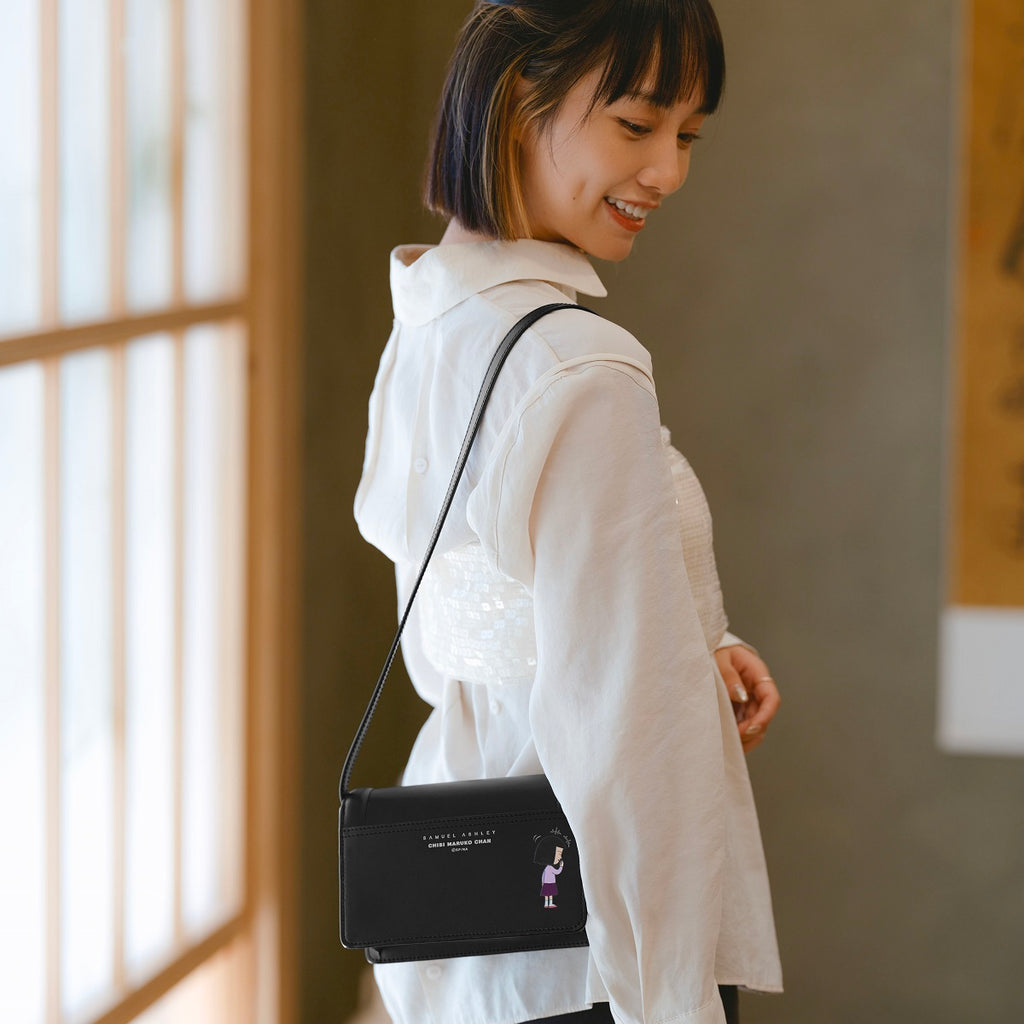 Samuel Ashley x Chibi Maruko Chan East-West Leather Crossbody Bag - Black