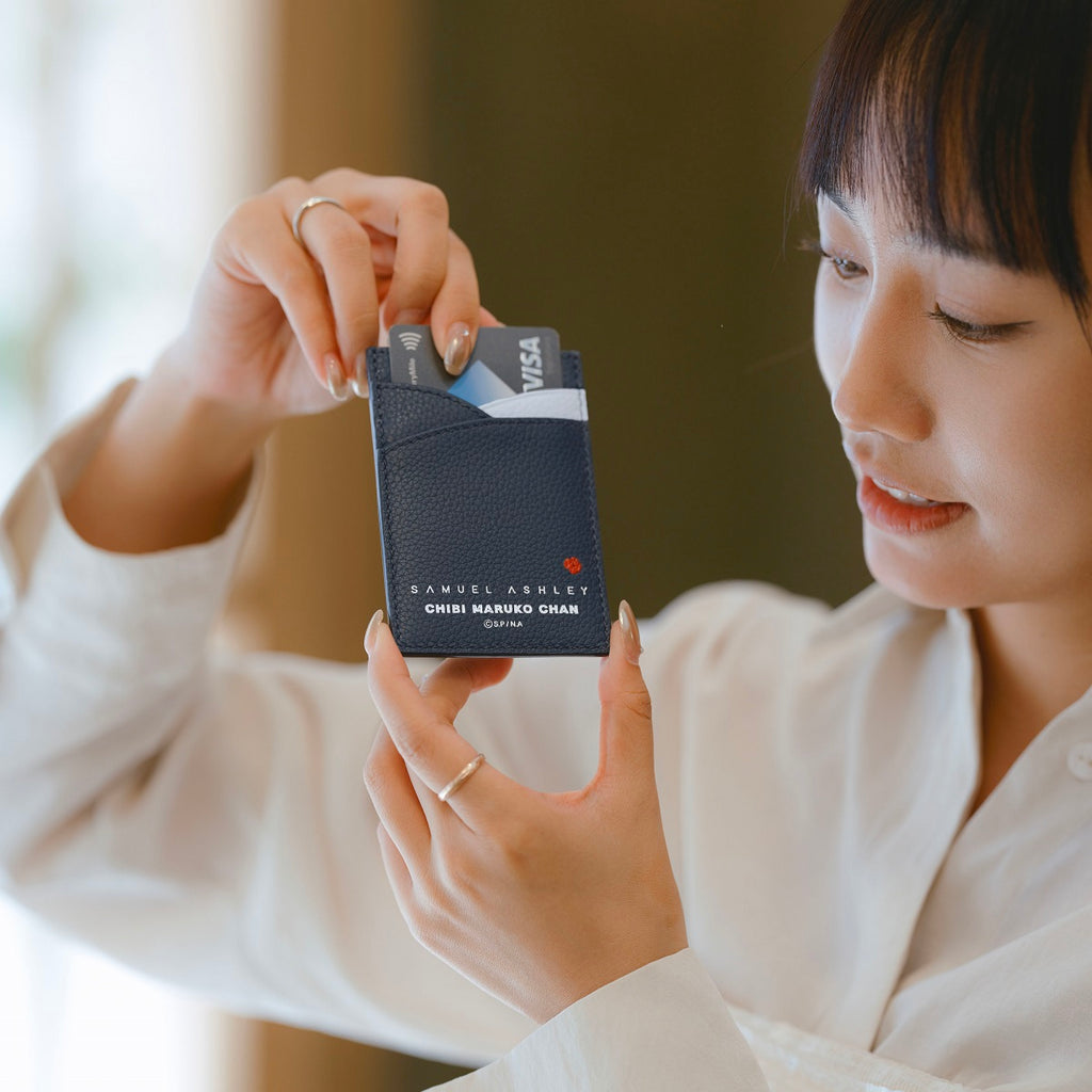 Samuel Ashley x Chibi Maruko Chan Leather Card Holder - Navy