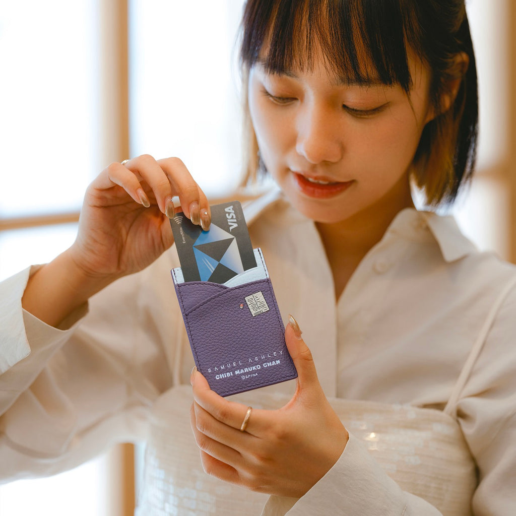 Samuel Ashley x Chibi Maruko Chan Leather Card Holder - Lavender