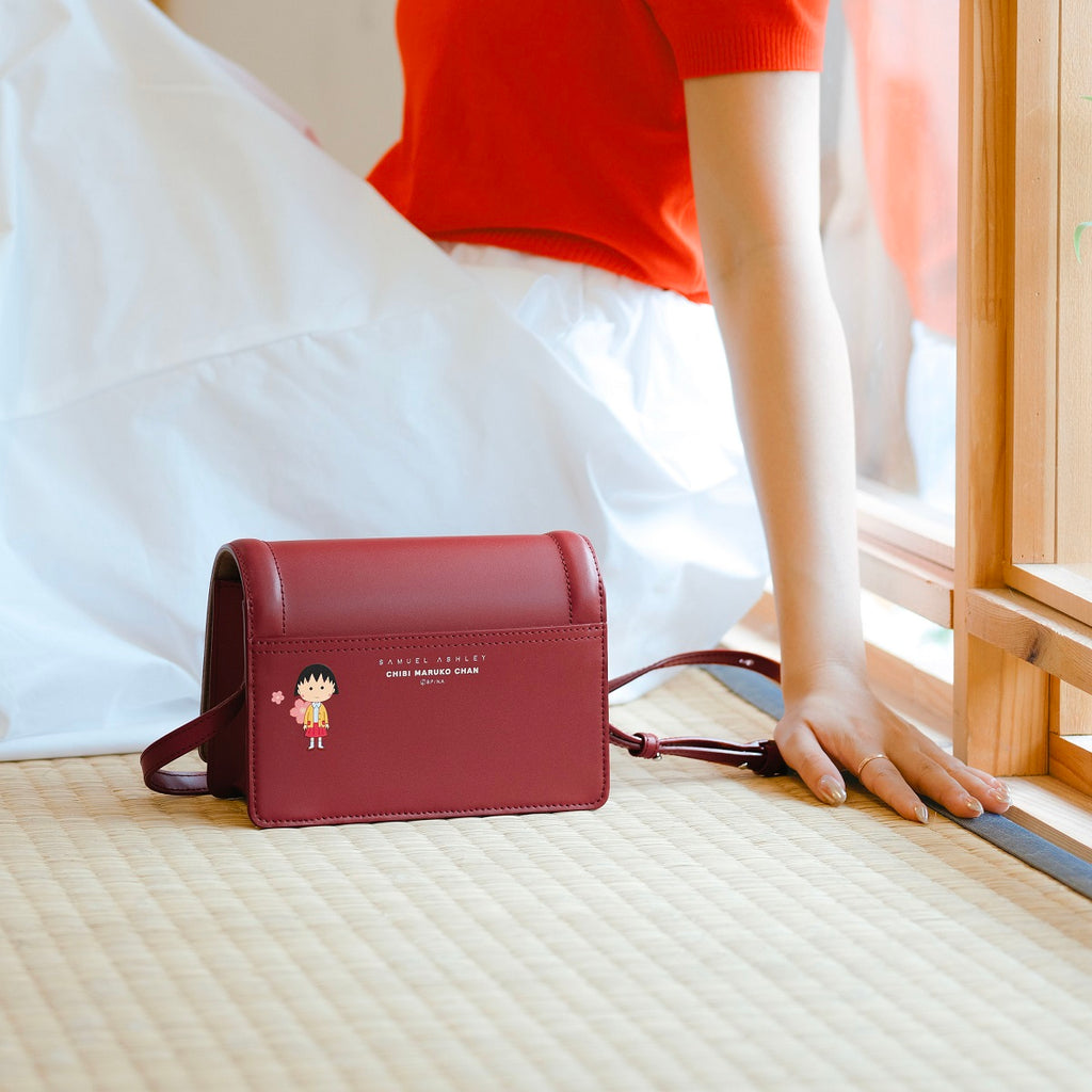 Samuel Ashley x Chibi Maruko Chan East-West Leather Crossbody Bag - Cherry