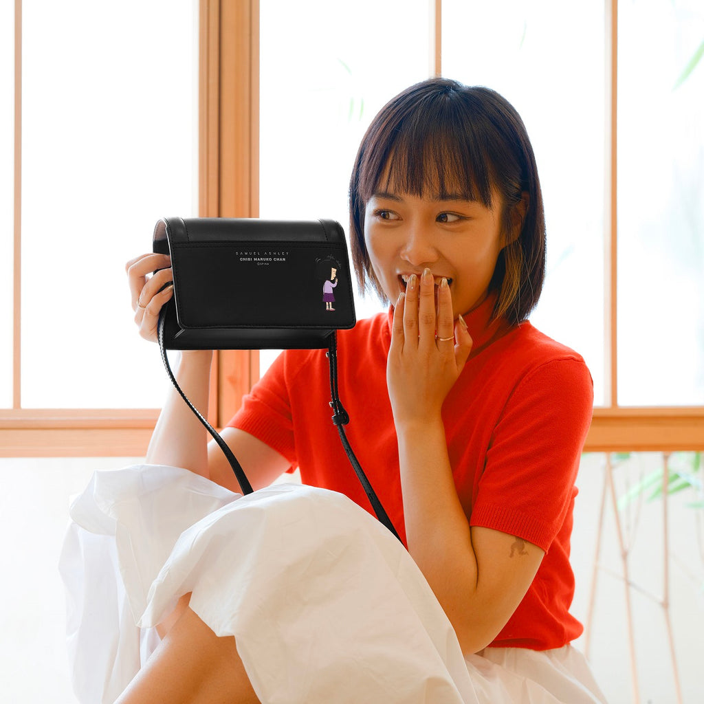 Samuel Ashley x Chibi Maruko Chan East-West Leather Crossbody Bag - Black