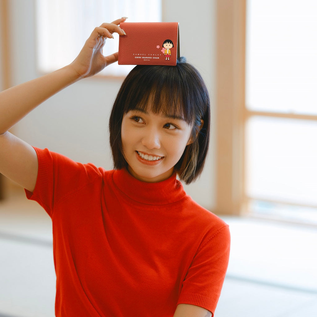 Samuel Ashley x Chibi Maruko Chan Bi-fold Leather Wallet - Brick Red