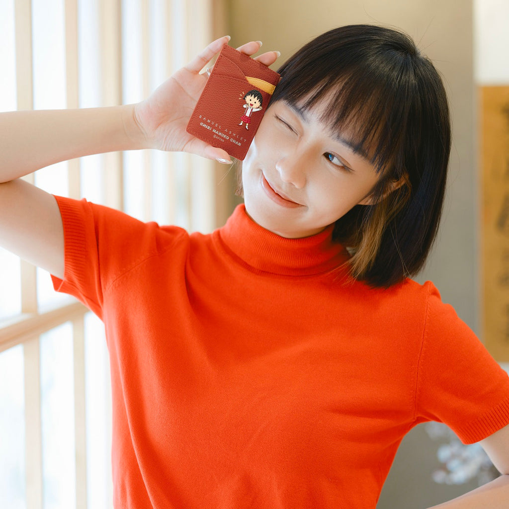 Samuel Ashley x Chibi Maruko Chan Leather Card Holder - Brick Red