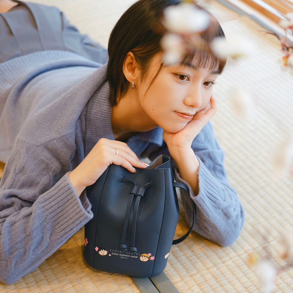 Samuel Ashley x Chibi Maruko Chan Leather Bucket Bag - Navy