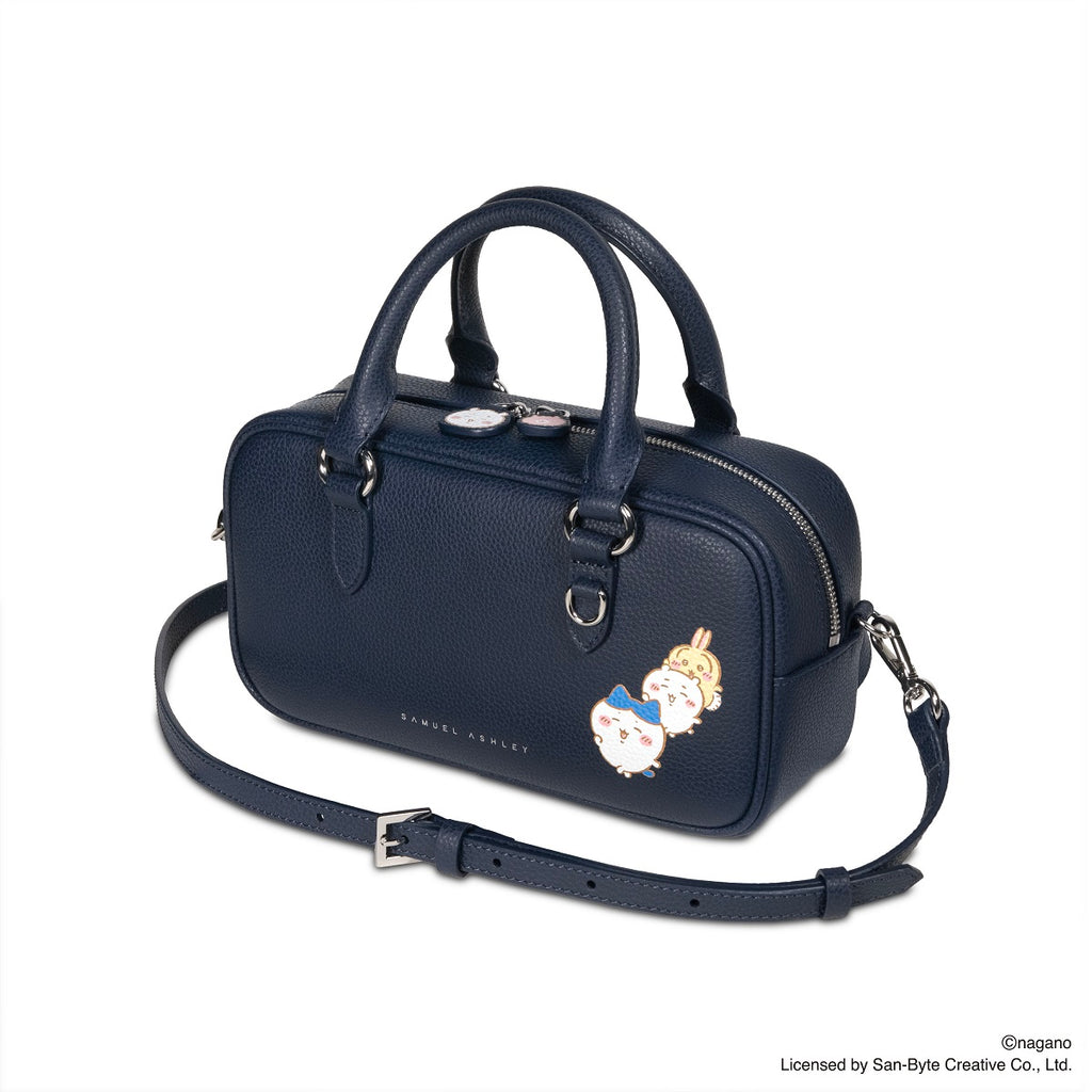CHIIKAWA Leather Barrel Bag in navy - Samuel Ashley